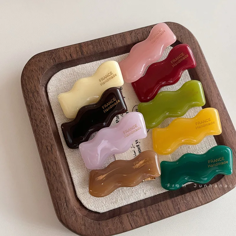 Acetic Acid Candy Color Wave Barrettes Korea Sweet Cute Bangs Side Clip All-Matching Youthful-Looking Broken Hair Duckbill Clip