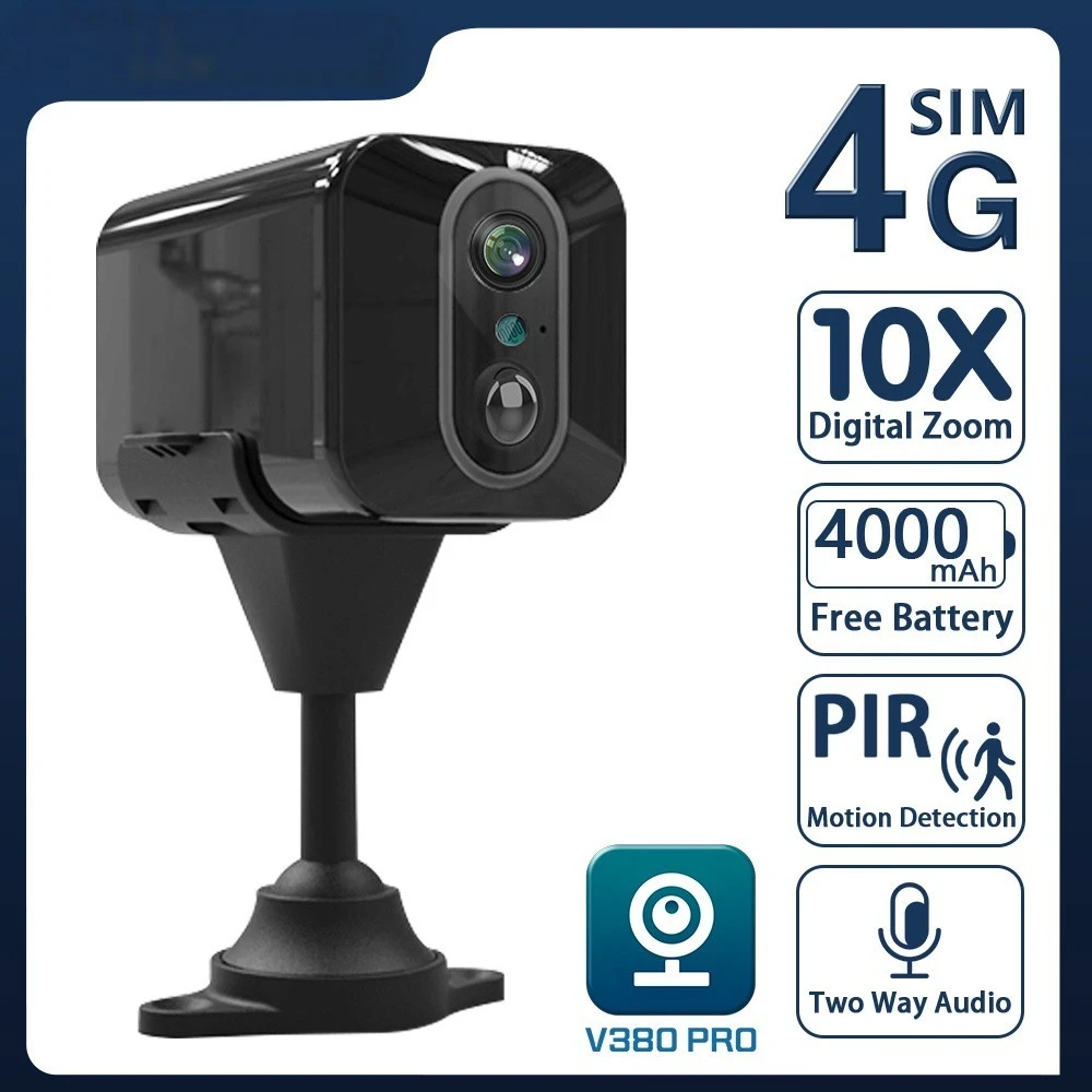 

5mp 4g Sim Card Mini Cam,era Built-in Battery Pir Motion Detection Indoor Security Cctv Surveillance Wifi V380 Pro