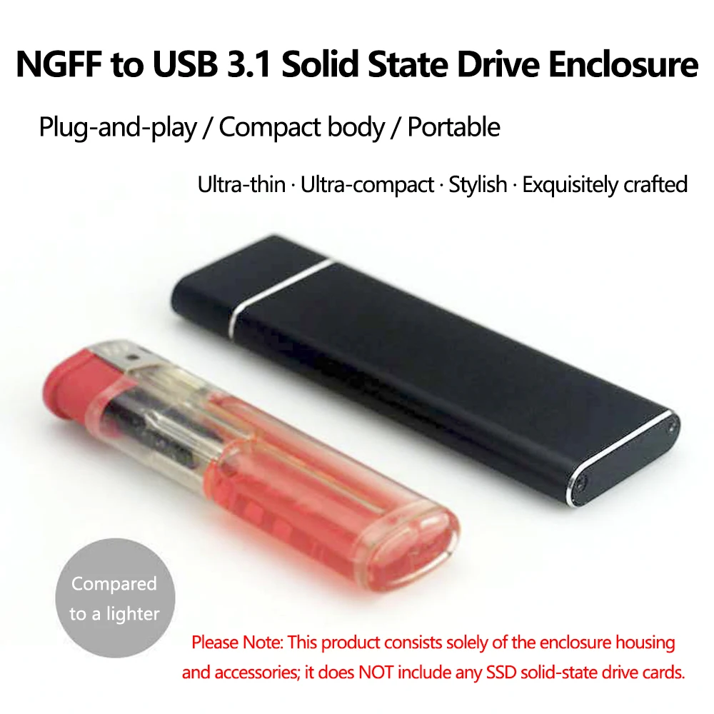 Aluminum Alloy M.2 NGFF SATA SSD to USB 3.1 Enclosure Adapter B-Key External Solid Hard Disk Case Support Hot-Swap Plug & Play