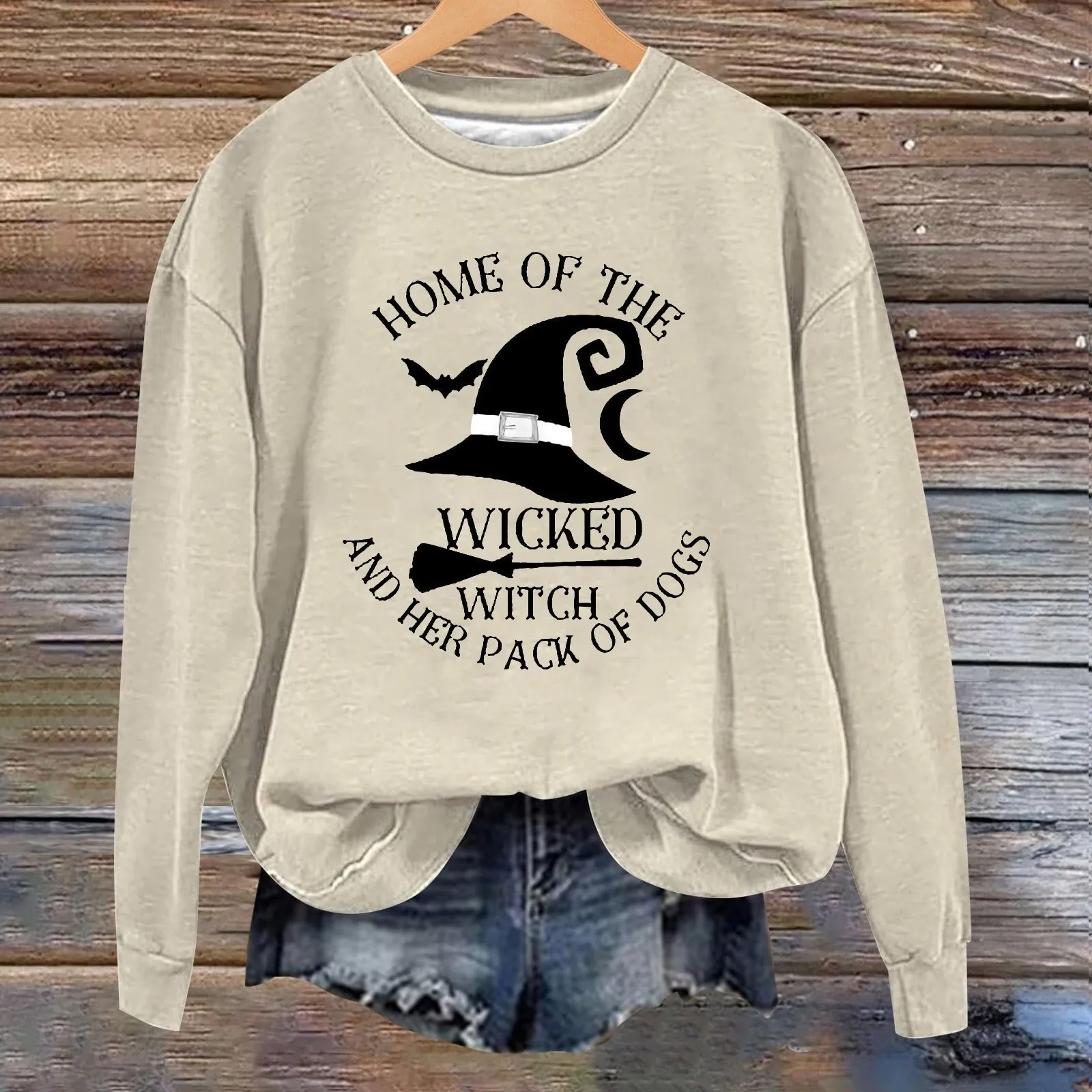 Autumn Witch Decoration Graphic Sweatshirts For Women Sweatshirt Halloween Humor Pullover Soft Printed Tops Women's Sweatshirt