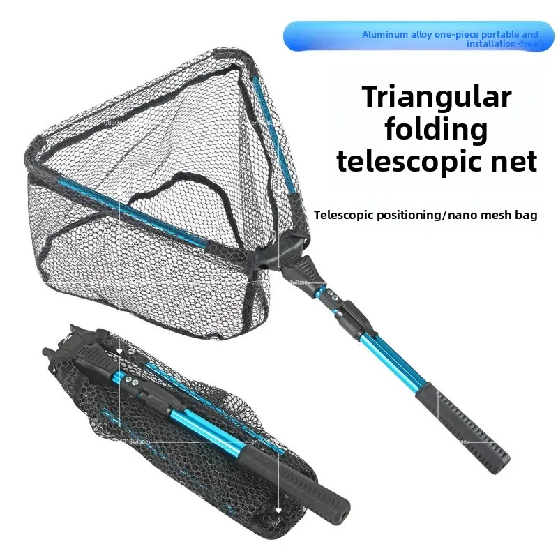 1pc Fishing Net Aluminum Alloy Retractable Triangular Telescopic Folding Fishing Net Folding Fishing Net with Telescopic Pole