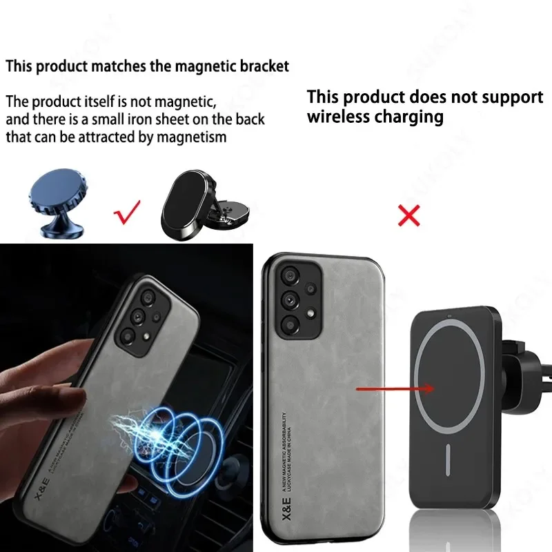 Magnetic Sheepskin Leather Case For Samsung Galaxy S24 S23 Ultra FE S22 Plus A35 A53 A54 A55 5G Built-in Metal Plate Soft Cover