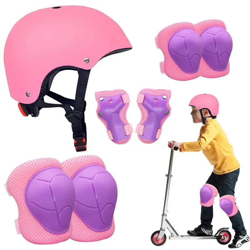 Kids Helmets And Pads Set Adjustable Kids Scooter Helmets Adjustable Bike Helmets With Knee And Elbow Pads Wrist Guards For 3-10