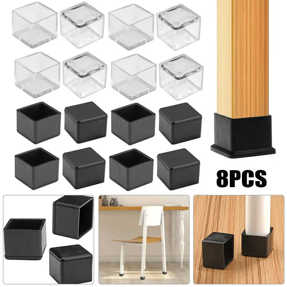 Tapas para patas de silla de silicona cuadradas/rectangulares, cubierta de mesa, almohadillas para pies, protectores de suelo, patas de muebles, 8 piezas