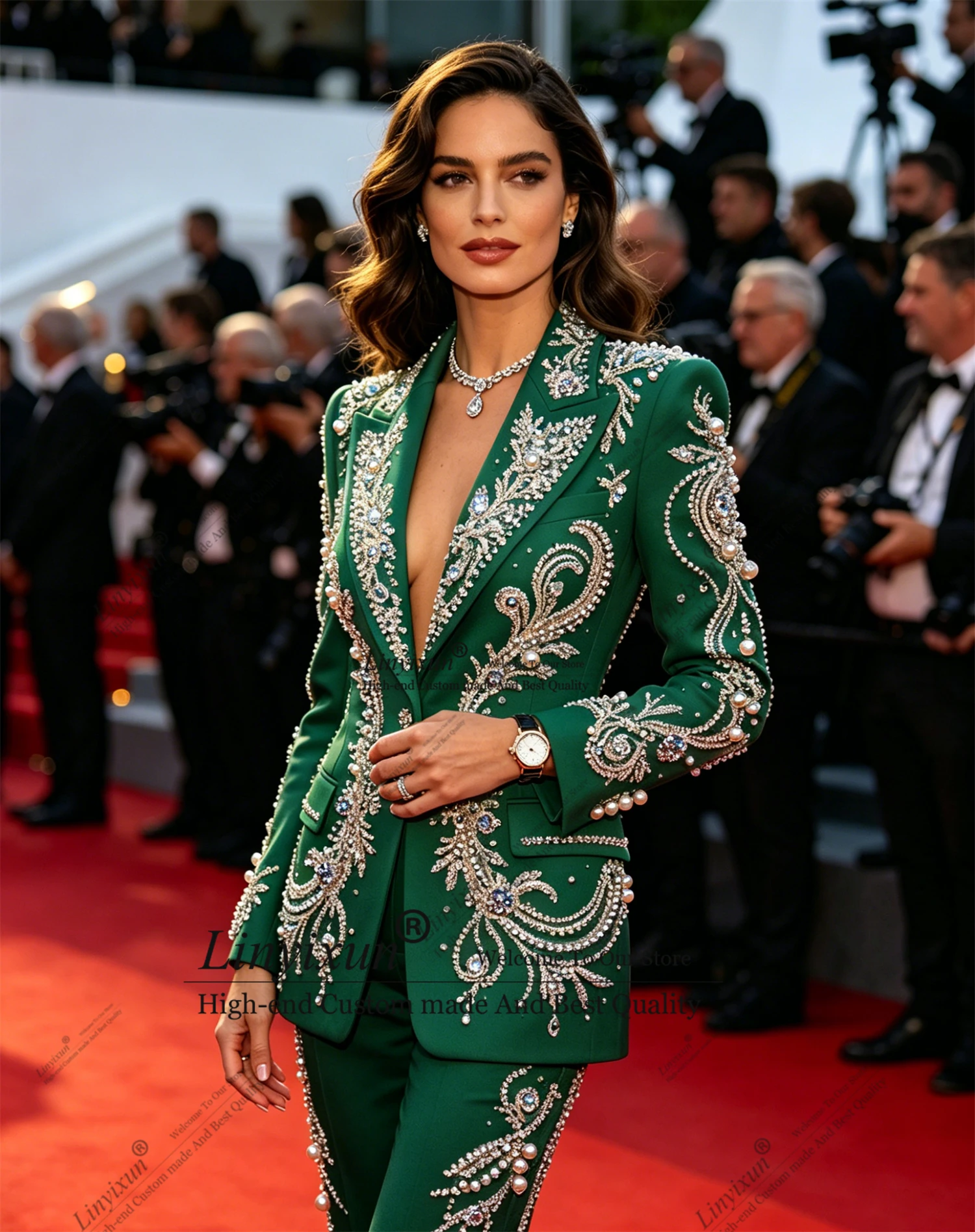 Fashion Rhinestone Women Suits Sets 2 Piece Luxury Customized Peaked Lapel Outfits Shiny Casual Chic Female Suit blazer feminin image 4