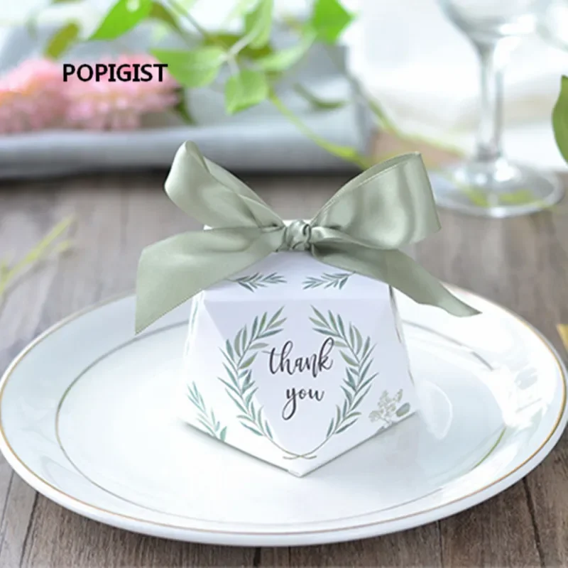 100pcs European diamond shape Green forest style Candy Boxes Wedding Favors Bomboniere paper thanks Gift Box Party Chocolate box