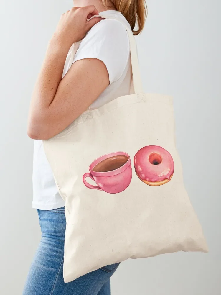 Coffee & Strawberry Donuts Pattern - White Tote Bag personalized tote Shopper handbag bags luxury women canvas tote