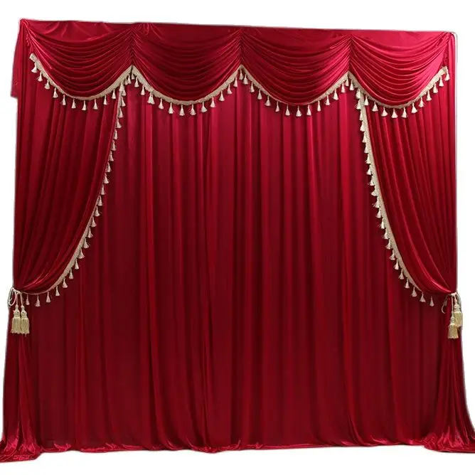 Burgundy Ice Silk Backdrop Curtain Swag Drapery Stage Background For Wedding Event Party Decoration