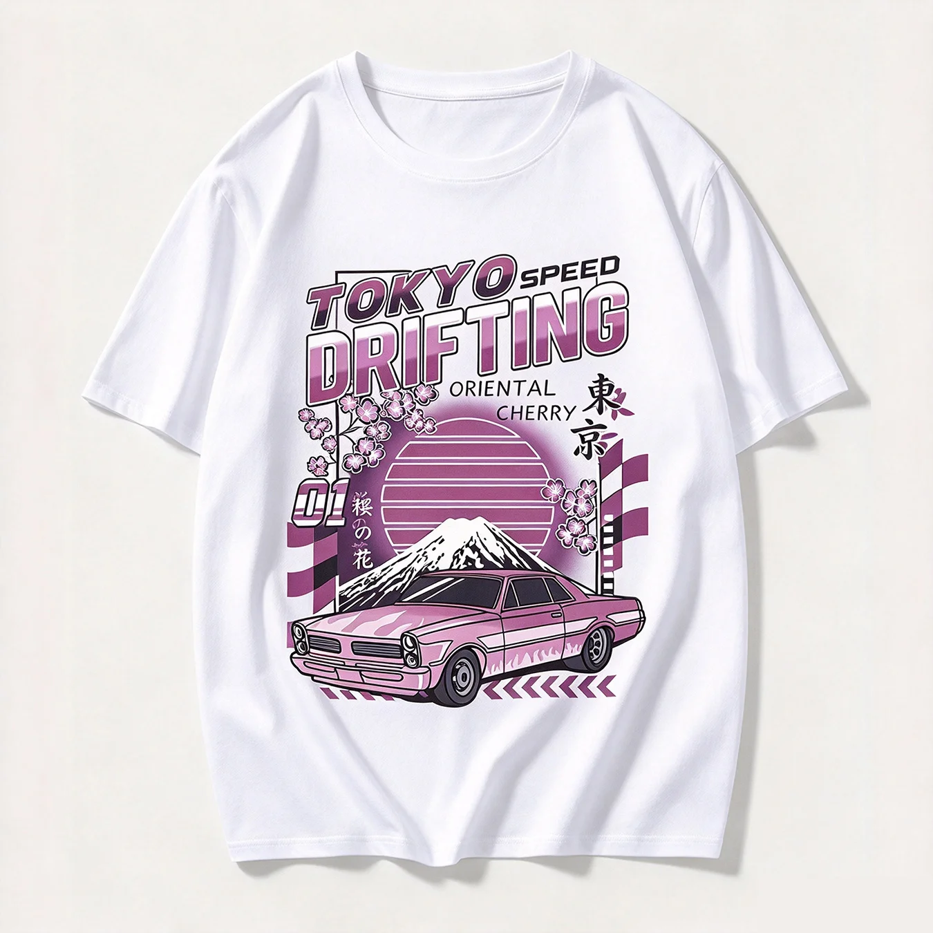 Tokyo Speed Drifting Short-sleeved Print T-shirt Vintage Japanese-street-style Unisex Retro Street Y2K Casual Fashion Tops