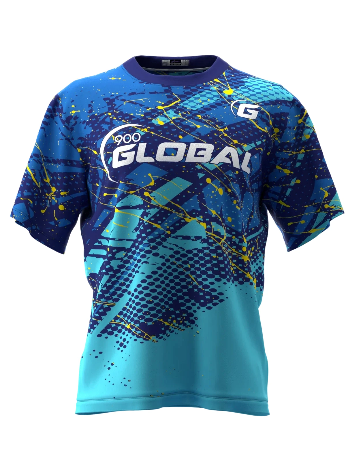 Blue Cyan Splash Gradient Bowling Jersey Short Sleeve, Quick Dry Breathable for Bowling Tournament and Team Match