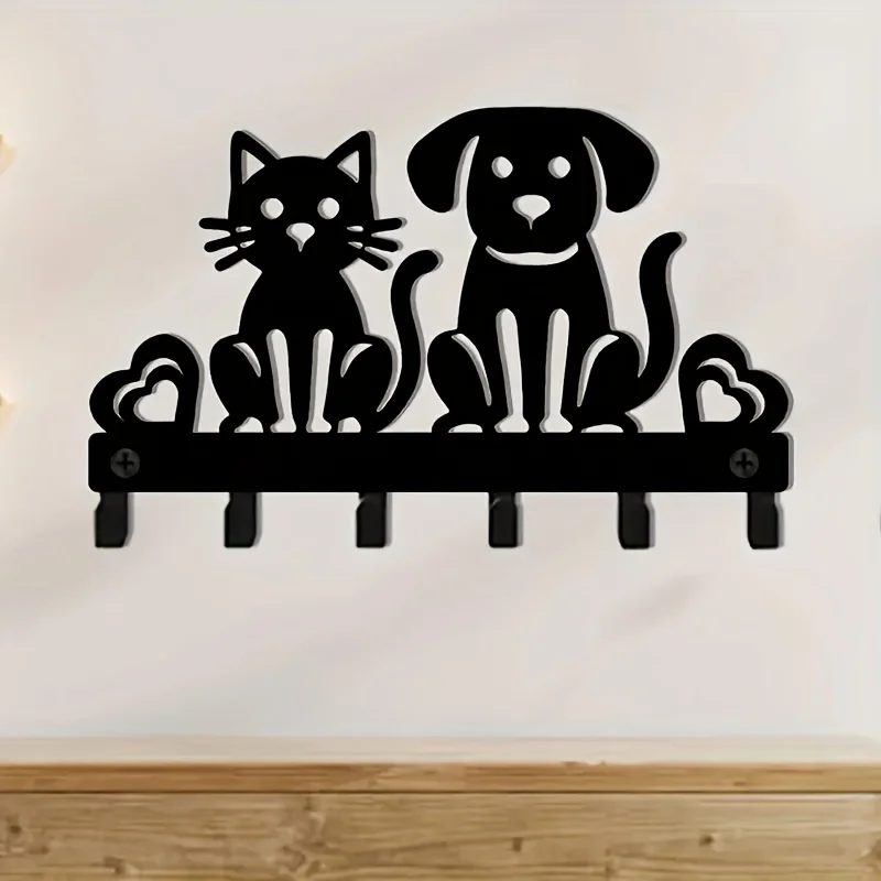 2D  Mini Key Hook Wall Rack with a Cat And Dog Theme - a Decorative Metal Hook Suitable for Hanging Hats, Keys, And Small Items