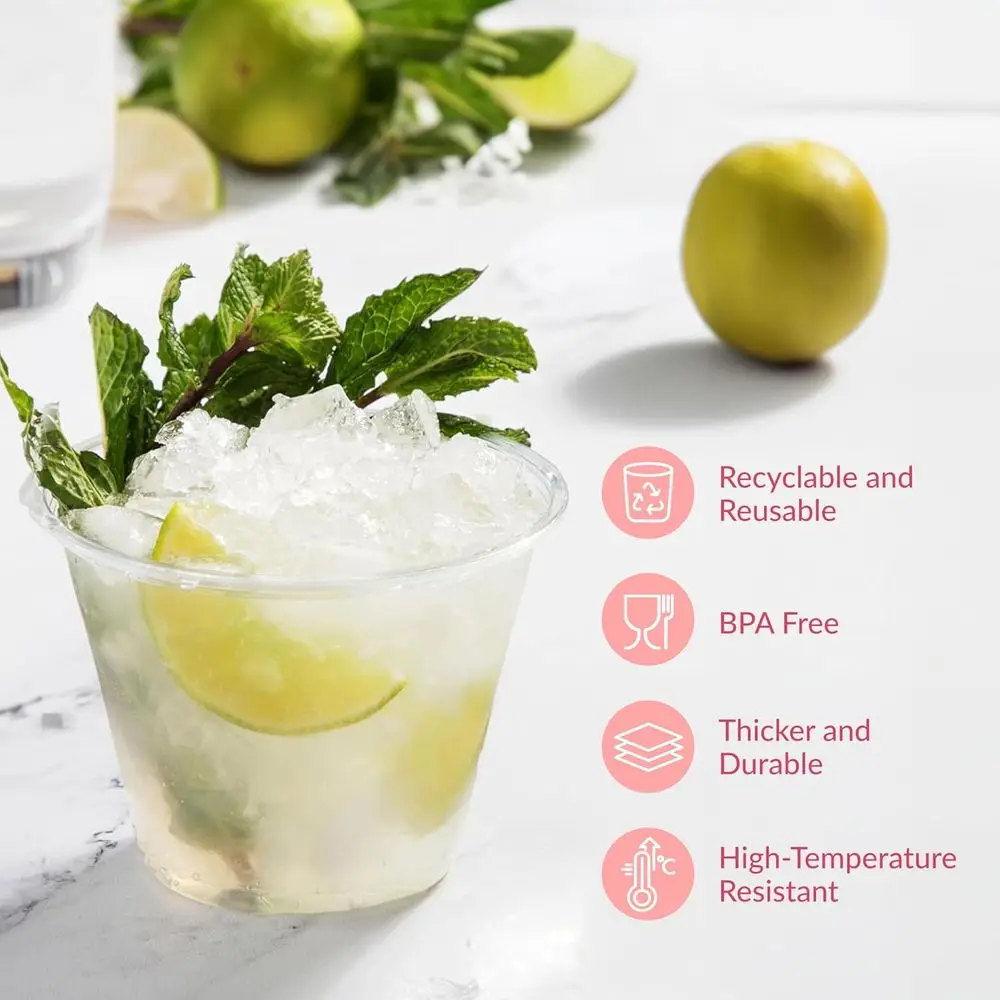 نظارات بلاستيكية للاستعمال مرة واحدة سعة 9 أونصة - مثالية للكوكتيلات والعصير والنبيذ - أكواب الحفلات للبالغين، مناسبة للاستخدام الداخلي/الخارجي