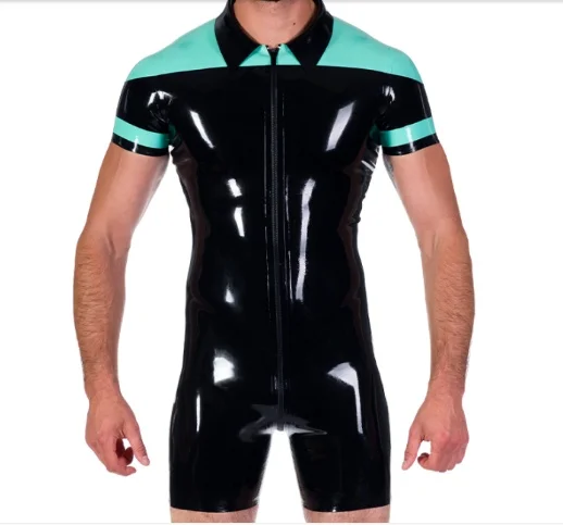 

100% Latex Rubber Blau&Schwarz Catsuit Fitnesskleidung Suit Zipper 0.4MM S-XXLCosplay,Masquerade