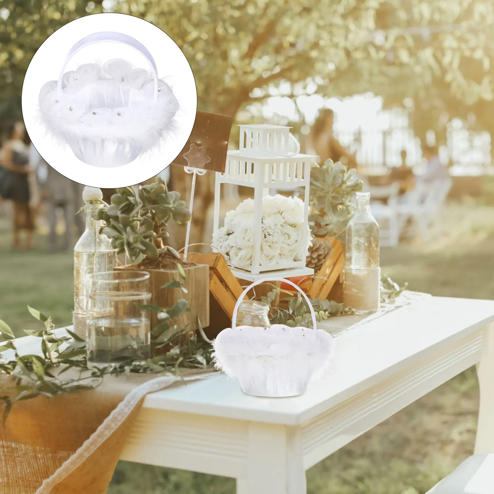 

Lace Wedding Basket H held Cloth Container for Flower Petals Scatter Create Romantic Elegant Decor Ceremony Event Storage