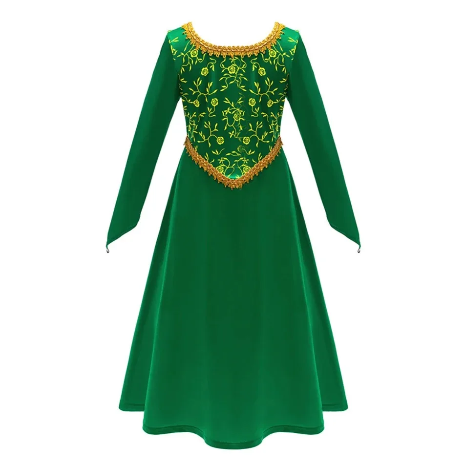 Anime Girls Princess Green Dress Fiona Dress Shrek Cosplay Costume Halloween Fancy Fantasy Party Suit Roleplay for Kids