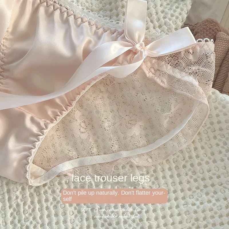 3 قطعة/المجموعة السيدات مثير شبكة سراويل منتصف الخصر سلس الدانتيل الملابس الداخلية ملخصات النمط الياباني فتاة شابة الملابس الداخلية الوردي القوس الملابس الداخلية