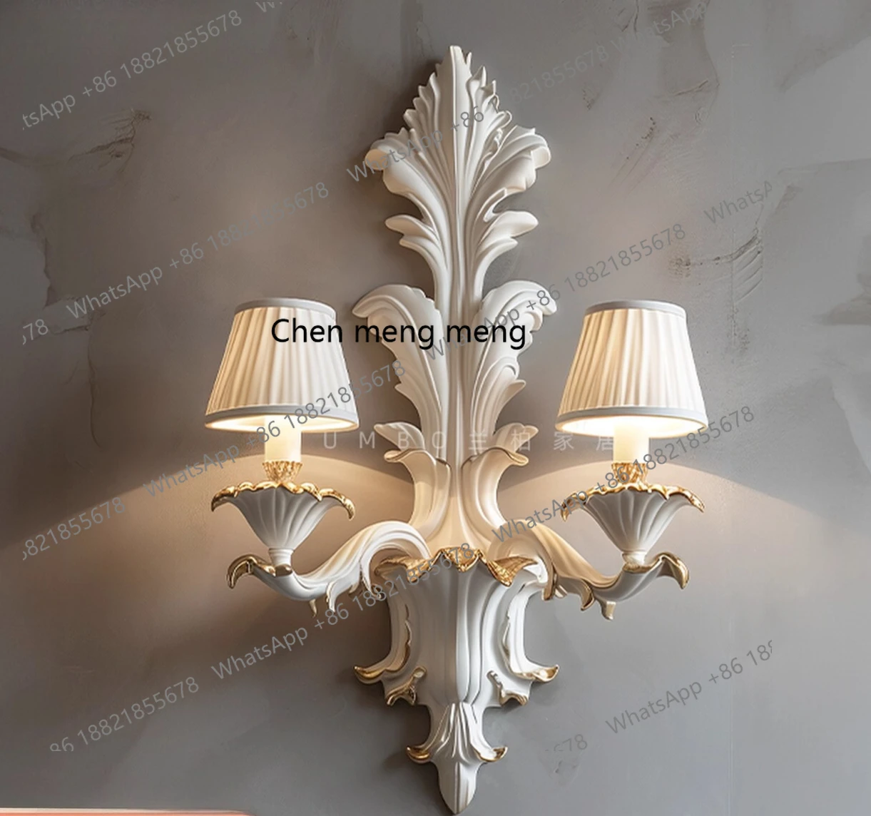 

French carved wall lamp hotel lobby high sense double head wall lamp living room dining room background retro gilt wall lamp