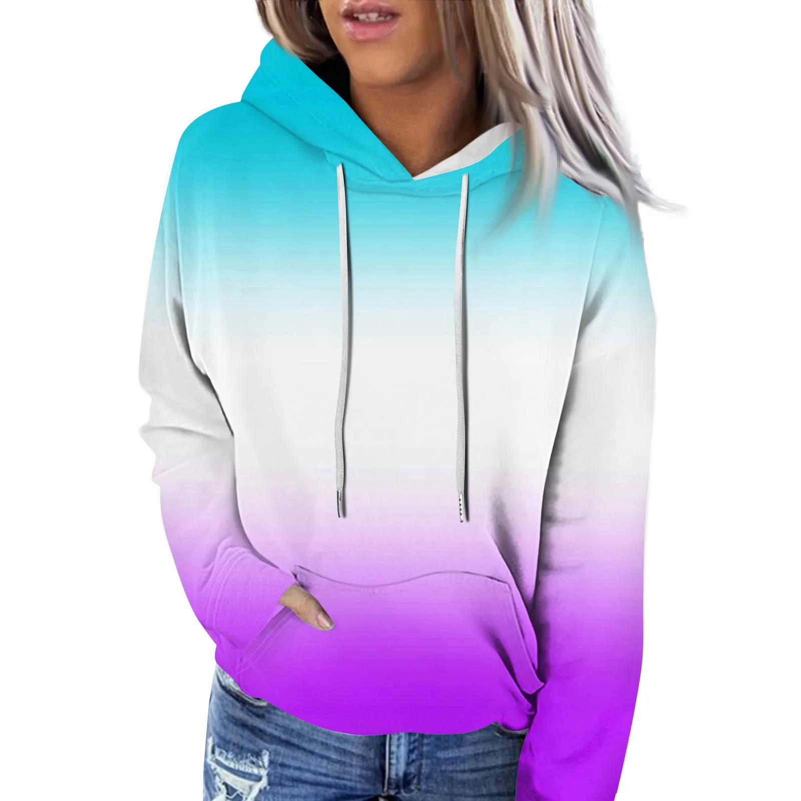 Women\'s Personalized rainbow tie dye hooded sweatshirt Fashion Casual Long Sleeve Hooded Sweatshirts Street Trends Sweater Top