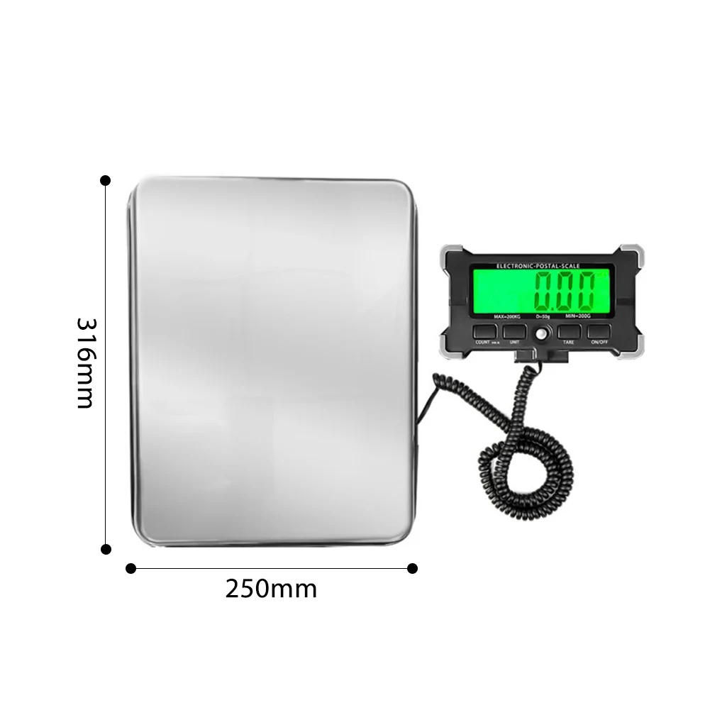 Báscula electrónica portátil de 200KG, balanza Digital LCD de acero inoxidable, plataforma grande, para almacén Postal Express