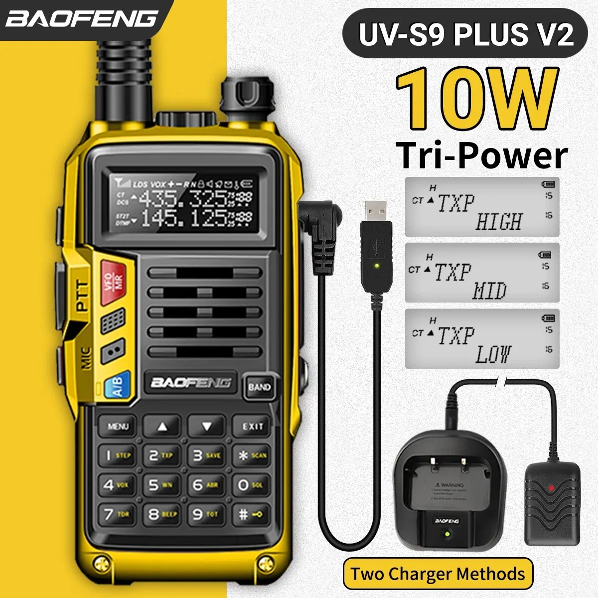 BAOFENG เครื่องรับส่งวิทยุมือถือ S9 UV V2 10W, เครื่องรับส่งวิทยุมือถือพลังสูง16กม. เครื่องรับส่งสัญญาณรังสี UV 5R วิทยุสองทาง