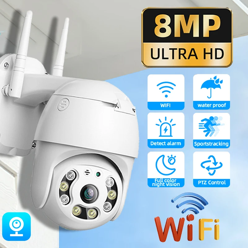 8MP 4K WiFi Camera HD Color Night Vision Wireless IP Camera Outdoor 8X Zoom Ai Auto Tracking Surveillance CCTV Security Monitor