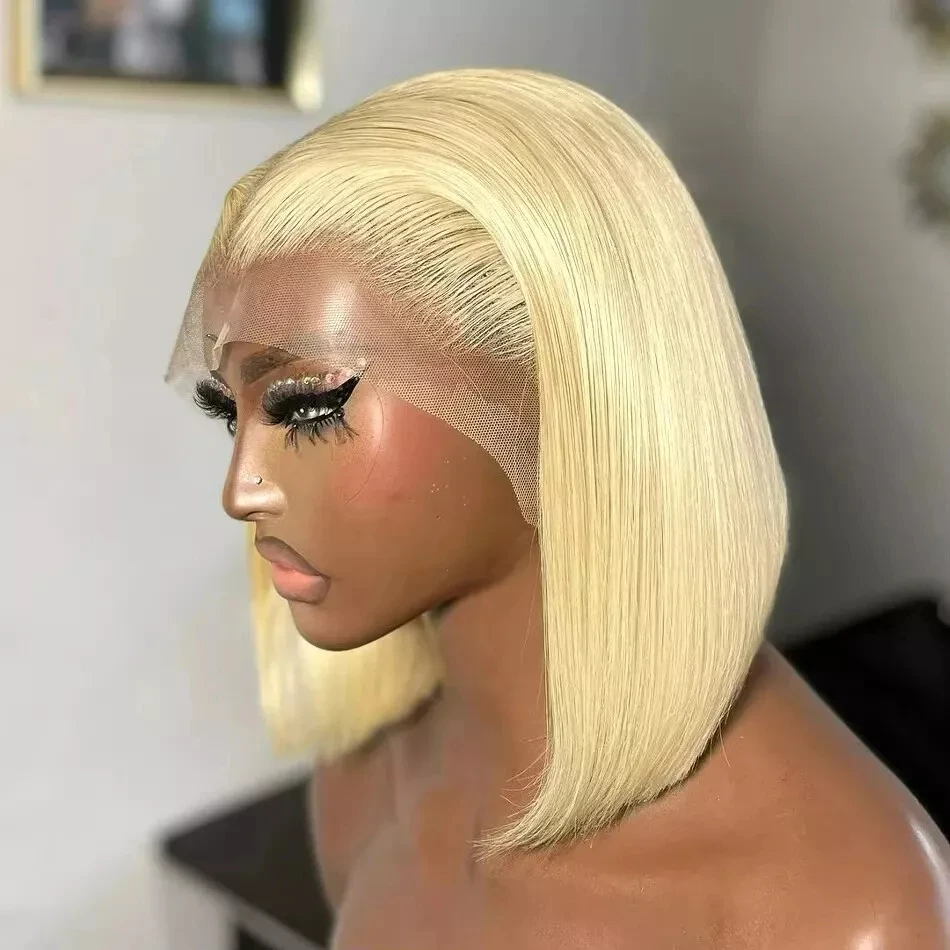 

613 Honey Blonde Short Bob Straight Human Hair Wig 13x4 HD Lace Front Wigs Human Hair Pre Plucked 180% Density 10 inch For Women