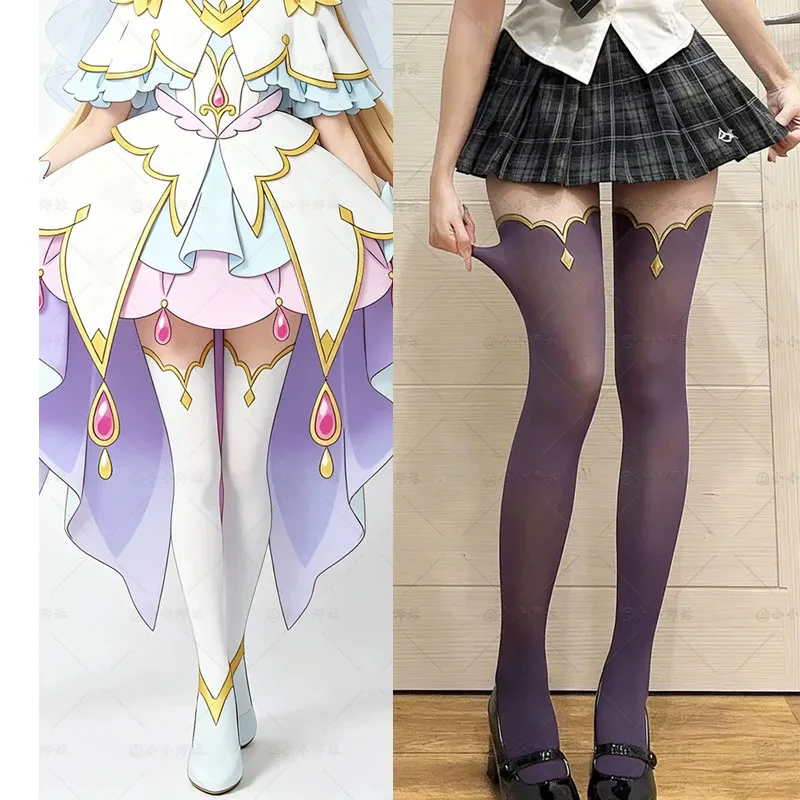 Anime Moria Ruruka Star Detective Precure! Cure Arcana Shadow Elegant Velvet Printed Pantyhose Thigh Stockings Long Socks