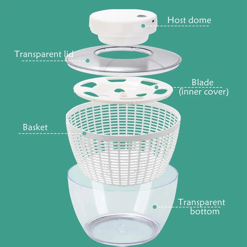 전기 샐러드 스피너, 음식 여과기, 샐러드 만들기 액세서리, 다기능 야채 샐러드 탈수기, 4.75L
