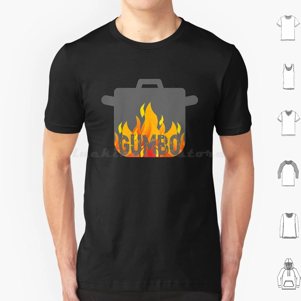 Gumbo Pot Cooking Over Flames Chef T Shirt 6xl Cotton Cool Tee Gumbo Pot Cooking Over Flames Chef