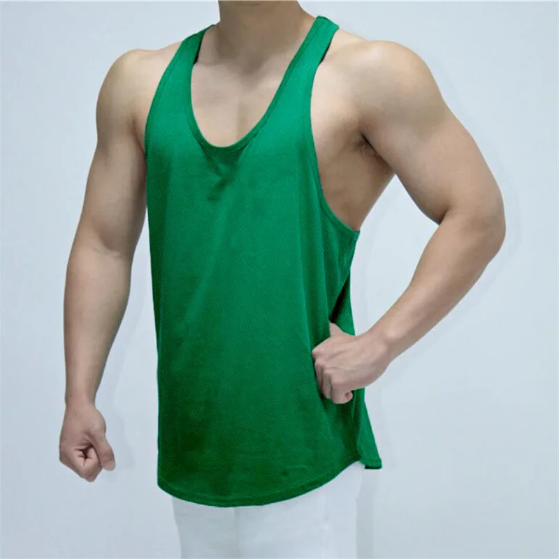 

Summer Jogging Mesh Quick Dry Breathable Shirt Gym Bodybuilding Sports Mens Y Back Tank Tops Sleeveless Fitness Muscle Vest