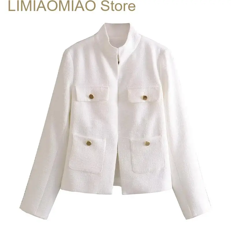 

New Autumn Elegant Women's Coat Fashion Long Sleeve Office V-neck Female Coats Winter Streetwear White Blazers Lady Jacket