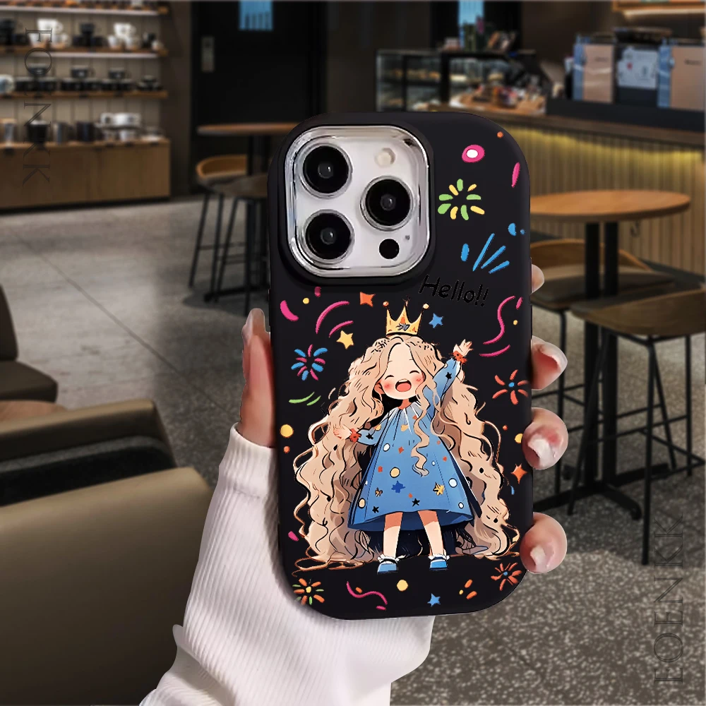 Phone Case For iPhone 16 12 13 15 14 11 Pro Max XR X XS Max 14 7 15 Plus Cartoon Girl Cute Look Silica gel Soft Protection Cover