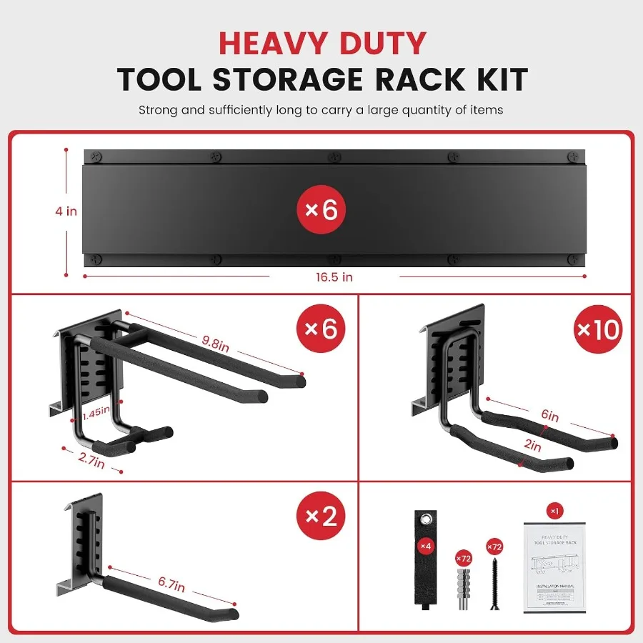 Garage Tool Organizer Wall Mount 1380 lbs Load Capacity 99 Inch Heavy Duty Modular Storage System with 6 Panels and 18 Hooks fo