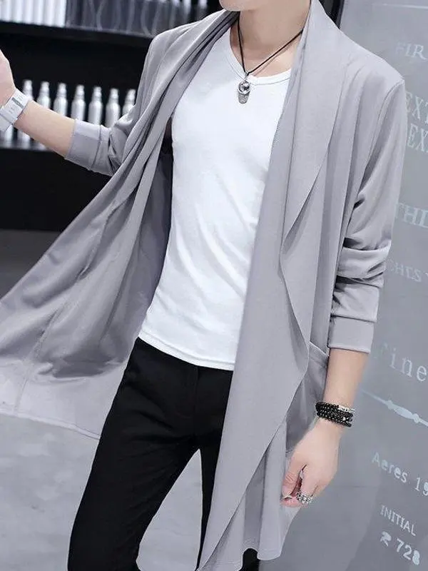 

Весенне-осенний мужской приталенный длинный открытый кардиган, ветровка, тонкая верхняя одежда, модное молодежное повседневное модное пальто