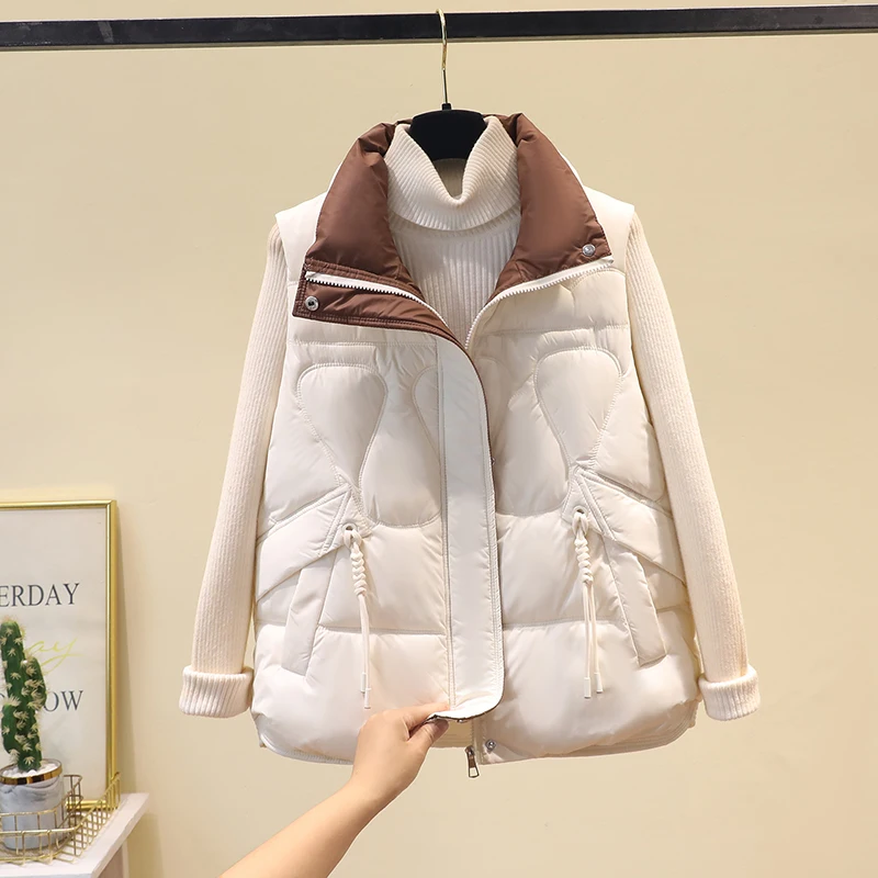 

2025 Cotton ort Jaet Women's Autumn Winter New Sle Stand Collar Svel Loose Thiened Vest Waistcoat Warm Outerwear
