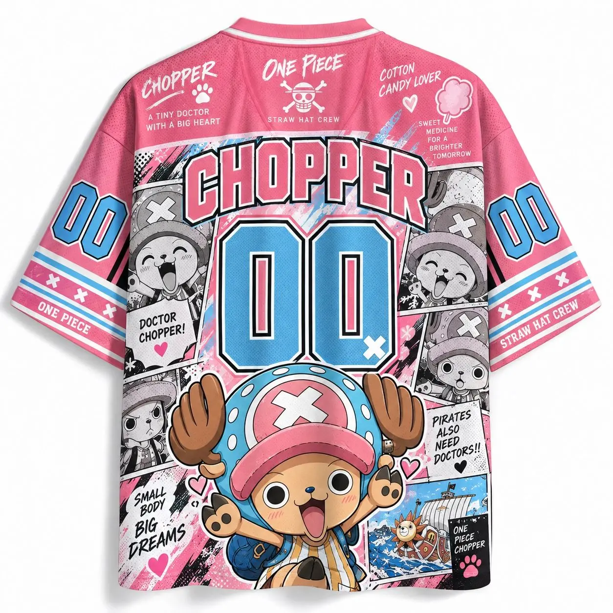 One Piece Tony Joba Mesh Ice Hockey Jersey Men's and Women's Short Sleeves Full Print Anime Street Hip Hop Loose Cosplay Top