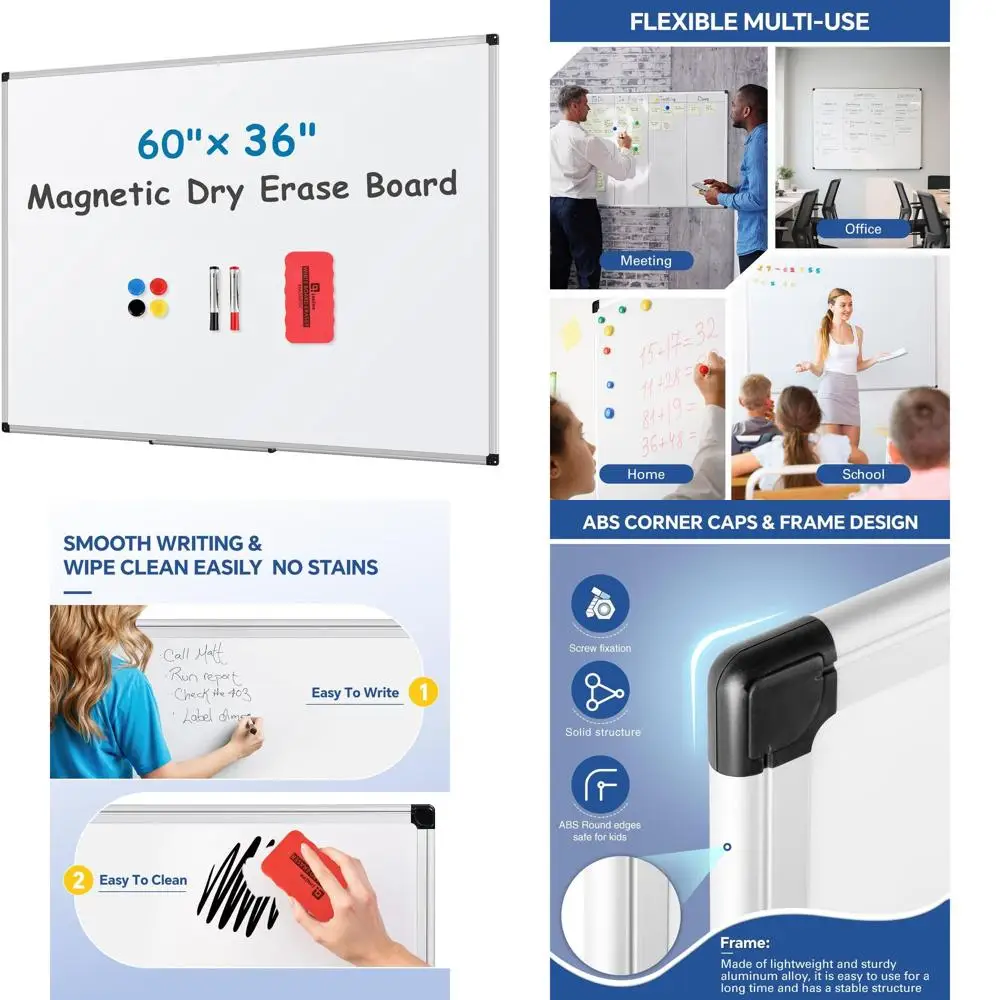 

Aluminum Framed 60x36 Magnetic Whiteboard for Wall Mounting, Ideal for Home, Classroom, and Office