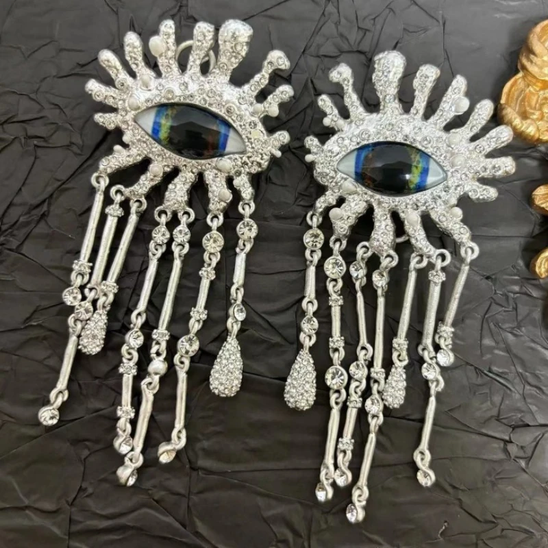 

Classic Tassel Water Drop Crystal Diamond Eye Silver Gold Earrings Brooch Women Designer Luxury Jewelry Trend