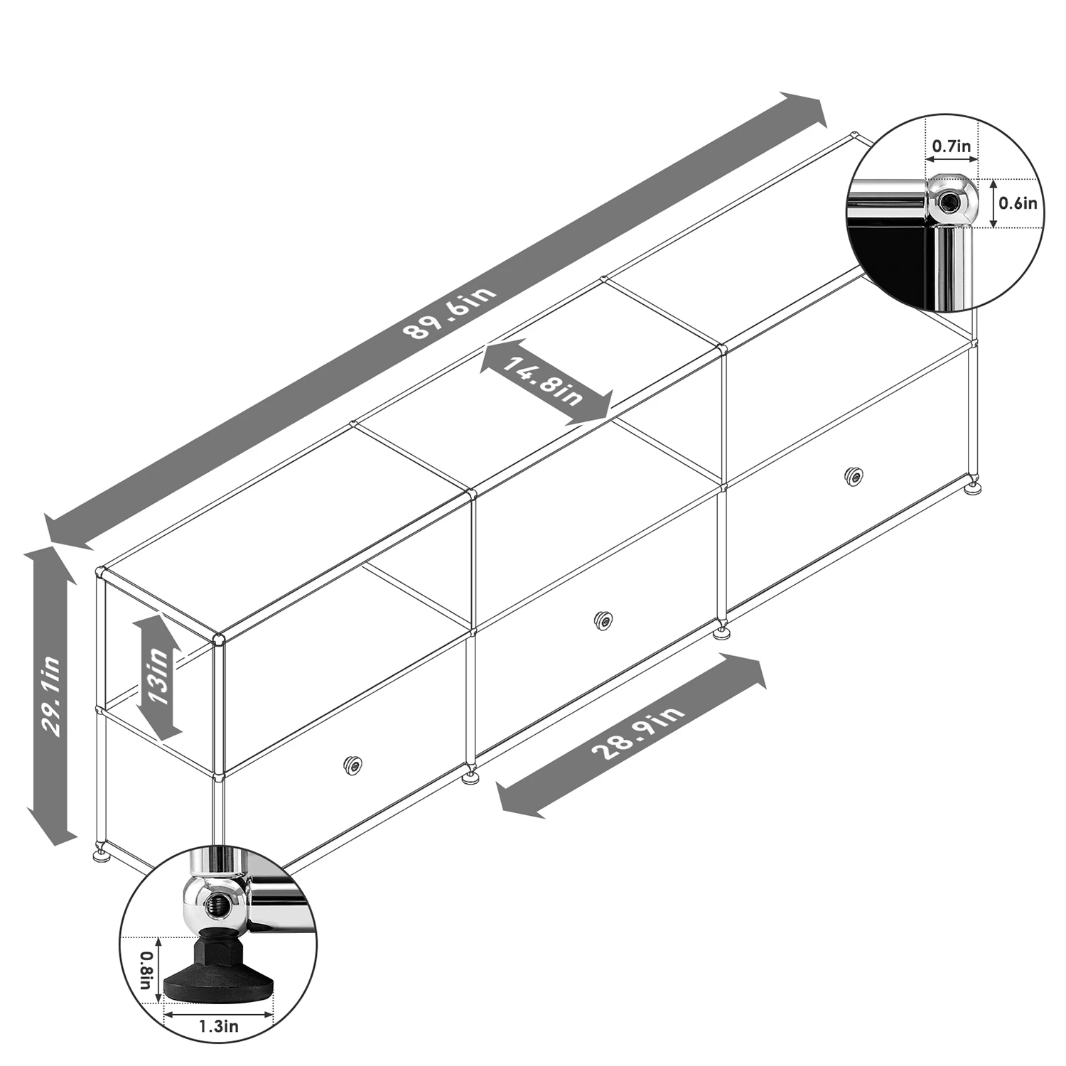 Modular Combination Storage Cabinet Middle Multi-function Haller Stainless Steel Structure with Door Furniture