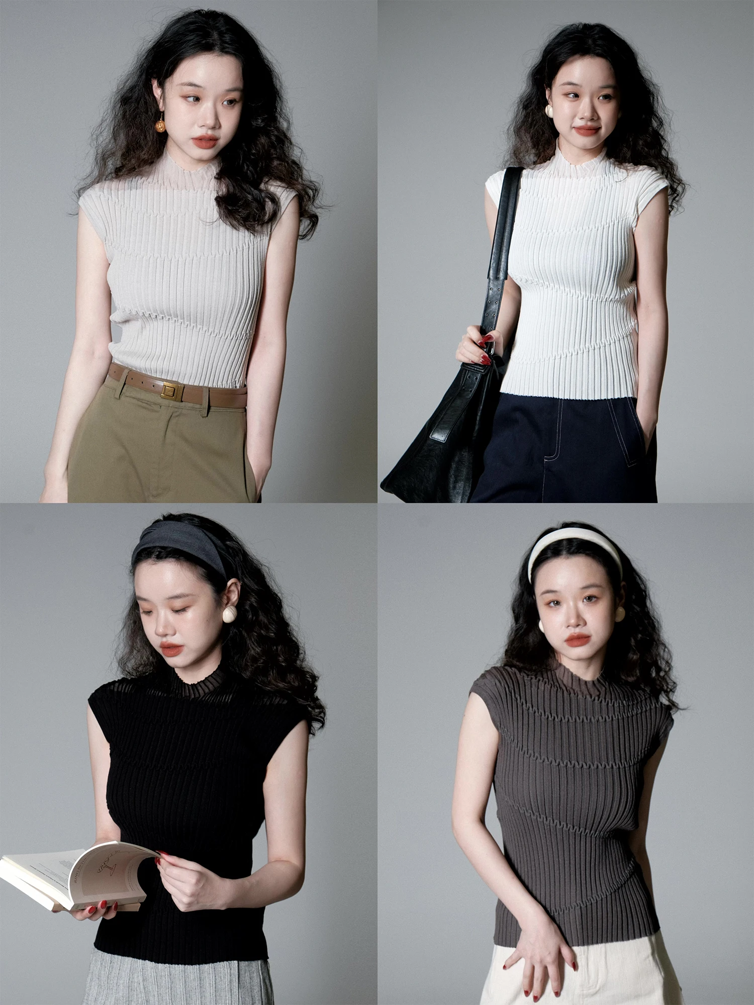 

Ivy Yang Women's Knitted Top f High Collar High Elastici Lace Trim Stripe Pattern oulder Wrap Waist Cinching Slimming ...