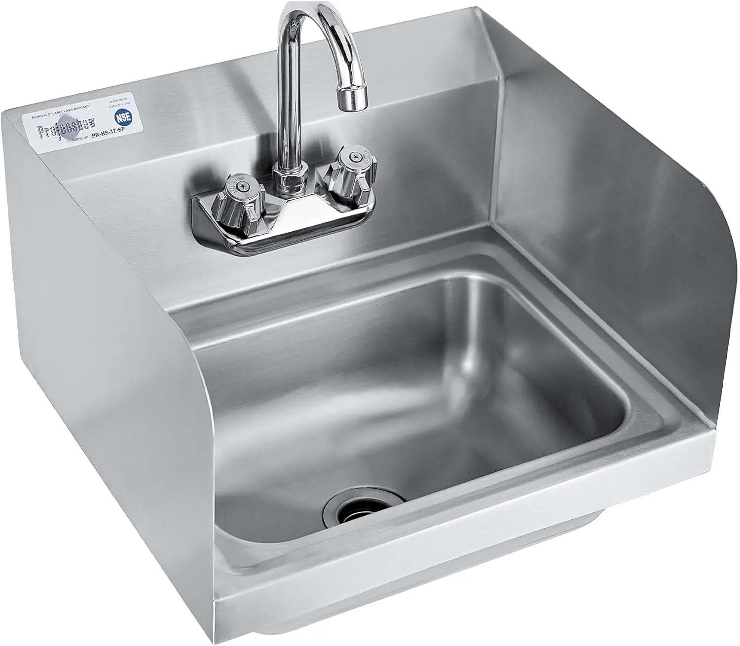 

Stainless Steel Commercial Wall Mount Sink with Gooseneck Faucet and Splash Guard,for Restaurants,Bars,Stores,Home Use,17"x15"