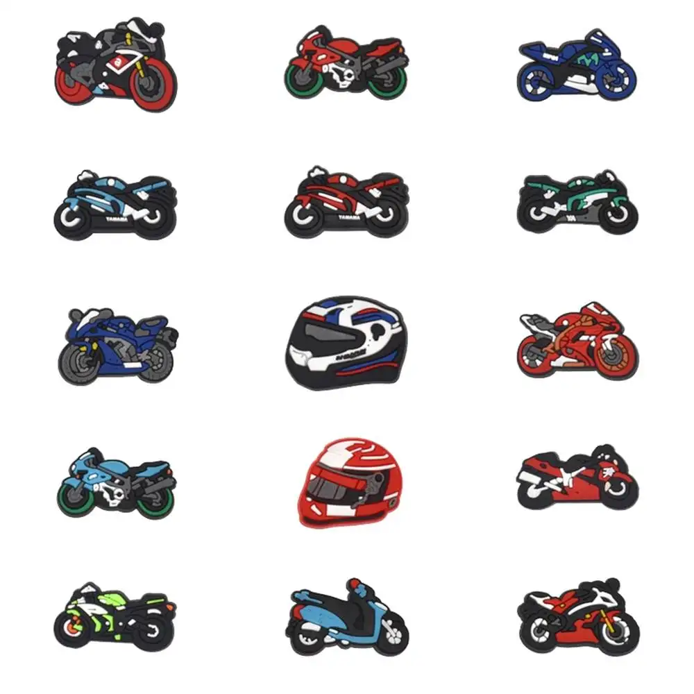 Motocicleta PVC Sapato Encantos para Crocs, Mulheres Tamancos Buckle, Crianças Pins Decoração, Acessórios Jeans, X-mas Gift, Hot Sale, 1Pc