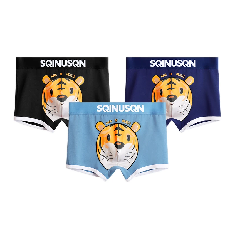 Roupa interior de algodão respirável masculina, Boxer elástico alto, Shorts animais dos desenhos animados, confortável, esportivo, sexy