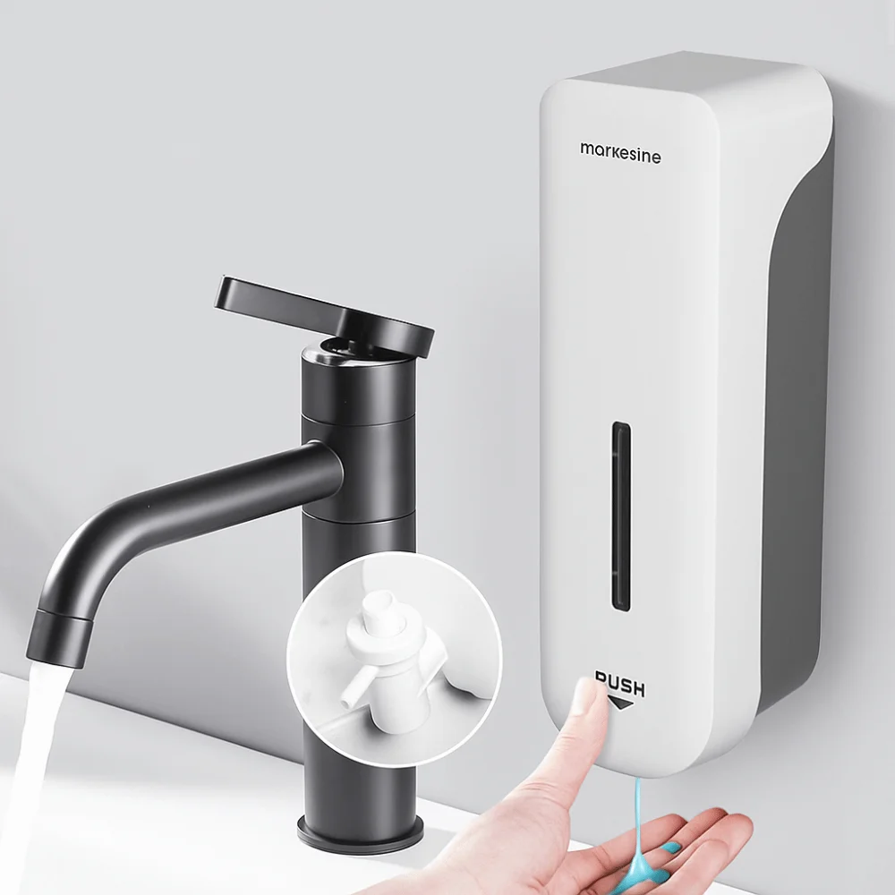 Wall Mounted No-Drill Soap Dispenser Anti-Drip Design Press Pump Wall Mount Soap Dispenser Liquid Soap Large Capacity
