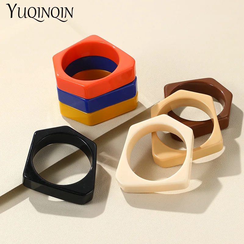 Trendy New Retro Color Wide Big Bangles Acrylic Resin Geometric Irregular Bangle Bracelet for Women Girls Party Travel Jewelry