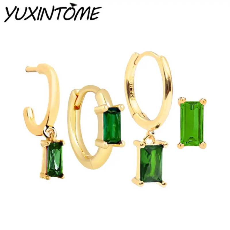 

925 Sterling Silver Ear Needl Regular Classic Fashion Rectangular Zircon Earrings Women's Niche Daily Wear Hoop Earrings Jewelry