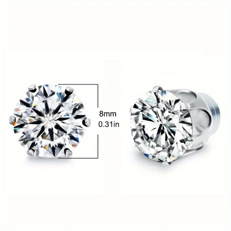 2pcs/pair Unisex Magnetic Ear Studs Six Claw Round Cubic Zirconia Clip Earrings Non Piercing Daily Wear Jewelry For Men Women