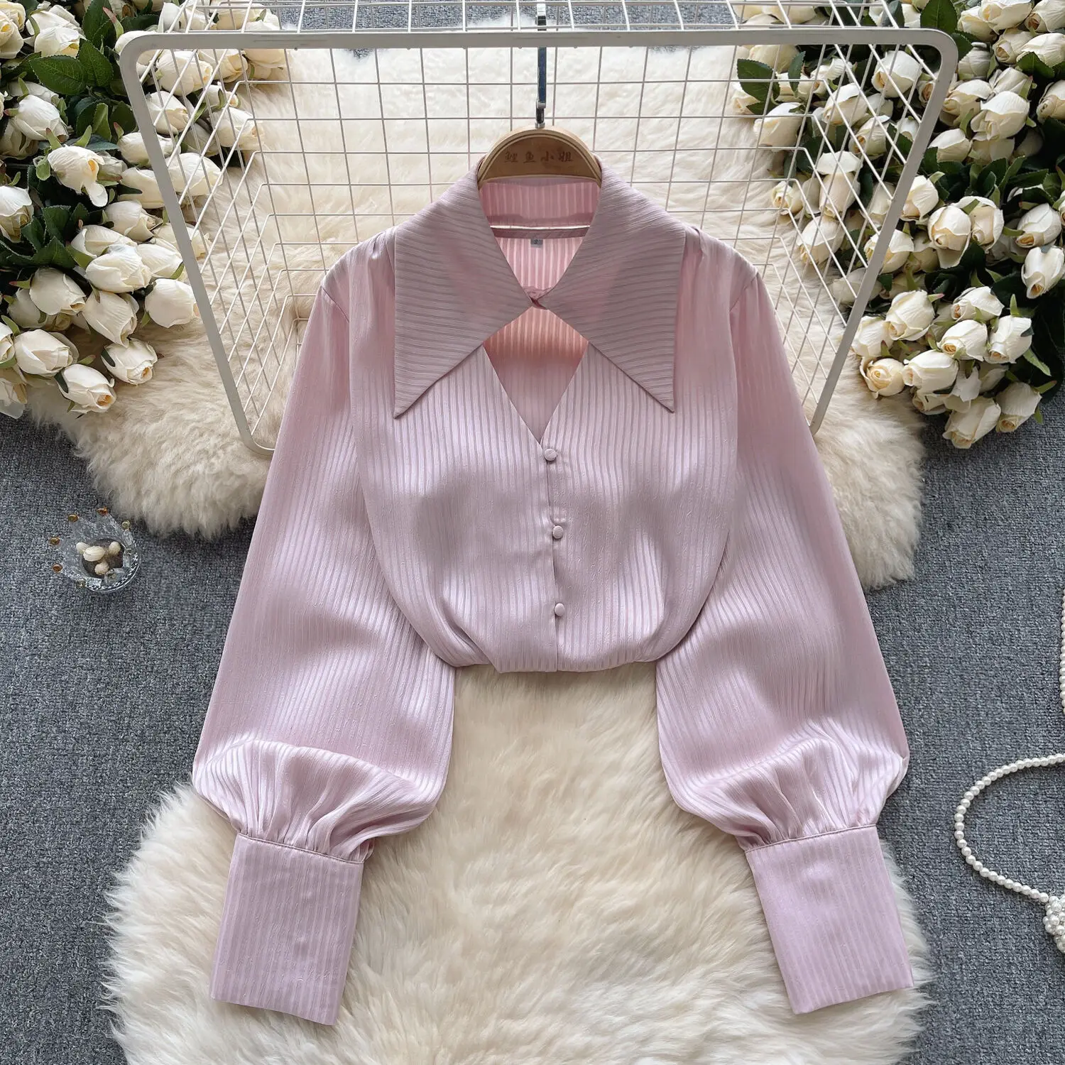 Women's Age Reduce Shirt 2024 New Unique High Quality Elegant Ladies Office Work Shirt Girl's Vintage Pink Loose Satin Top