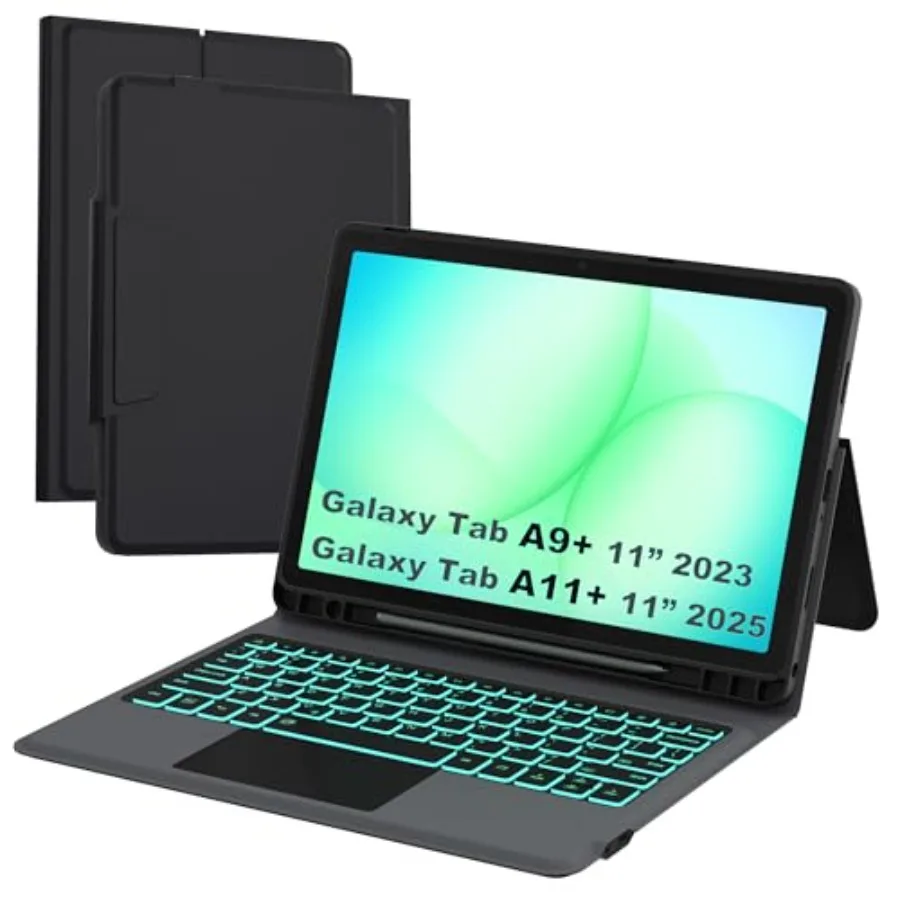Keyboard Case for Samsung Galaxy Tab A11+/A9+ 11 inch - Smart Wireless Folio Touch Trackpad Tablet Cover - 7 Color Backlit Keyb