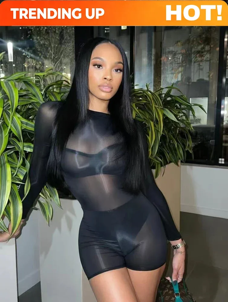 Customization Sexy Oli Play Bodysuit Bodycon Jumpsuit Women Mesh Black See-through Outfit 2026 Spring New Ventilate Skinny